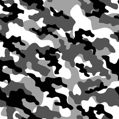 grey Military camo seamless pattern. Forest background on textile. Stylish new design. Ornament. Vector