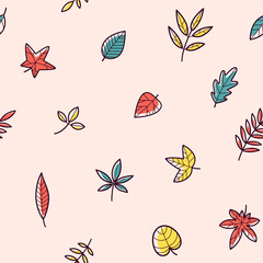 Different types of leaves - icon set. Flat line illustration.