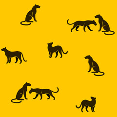 Cartoon panther - seamless trendy pattern with animal in various poses. Flat design print for prints, clothing, packaging and postcards. 
