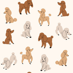 Seamless trendy pattern with style cartoon poodle.