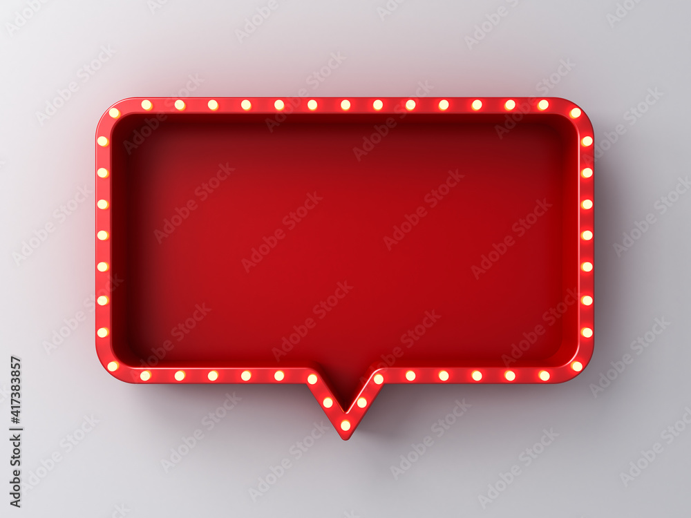 Aufkleber Retro light signboard blank red rounded rectangle pin isolated on white wall background with shadow 3D rendering
