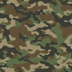 Military camo seamless pattern. Forest background on textile. Stylish new design. Ornament. Vector © keni
