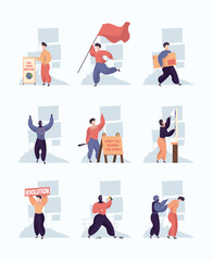 Vandalism characters. Aggressive crowd crushing and painting on walls diverse action in park harmful destructive persons garish vector pictures set. Illustration furious character aggressive and crazy