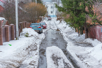 Awful village road at early spring time.