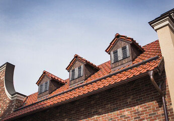 Attic on a building imitating an old house in the artificial city of «Manufactura» in Kiev