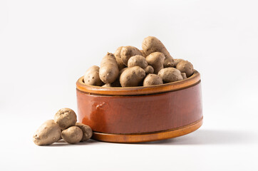 Multiple fresh yam beans on pure white background