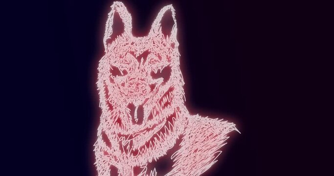 Glowing neon line Dog. German Shepherd. Poly wire frame illustration. Pets concept. 4K video animation graphics