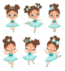 Doodle style flat vector african american black skin ballerina poses set © Bonbonny