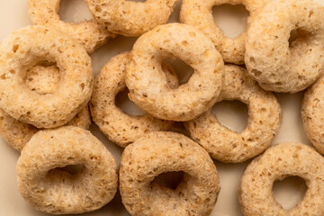 Extreme close-up macro image of oat breakfast cereal circles