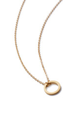 Cropped close-up of elegant golden necklace with flat silver ring. The stylish jewelry is isolated on the white background. 