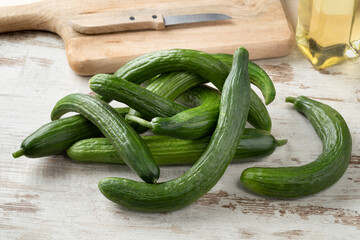 Small fresh homegrown natural cucumbers