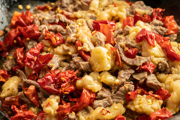 Fresh spicy beef with rice sauce