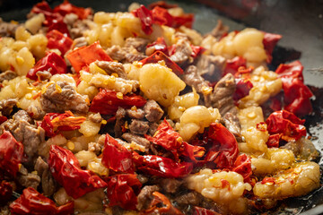 Fresh spicy beef with rice sauce