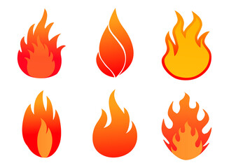 Set of flame or fire icons isolated on white vector design
