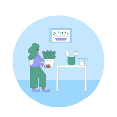 Plant lover. Man with indor flower pot. Vector