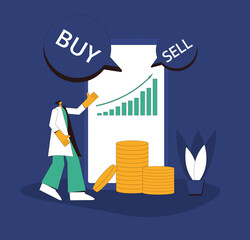 Financial growth. Investment concept. Lucky retail investor. Vector illustration.