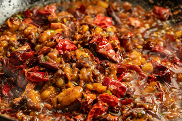 Fresh spicy beef with rice sauce