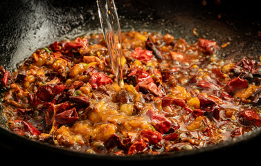 Fresh spicy beef with rice sauce