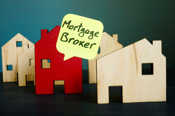 Mortgage broker words on the piece of sheet and houses.