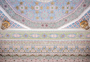 Beautiful ceiling with islamic traditional religious ornament.