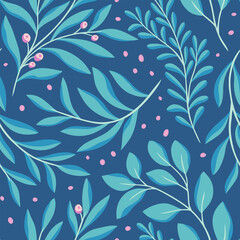 Vector hand drawn leaves seamless pattern. Abstract trendy floral background. Repeatable texture.