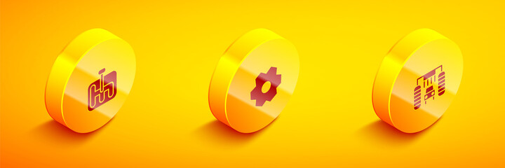 Set Isometric Gear shifter, and Car wash icon. Vector.
