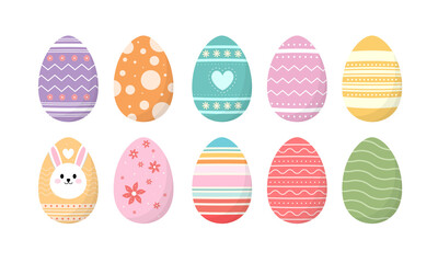 Set of colorful decorative easter eggs on white background. 