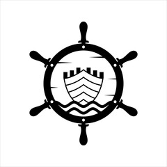 ship wheel maritime logo design template vector