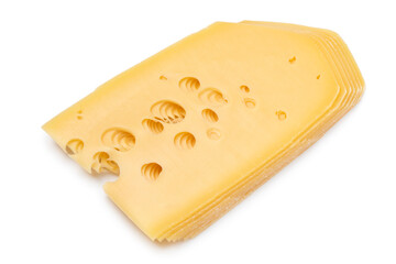 Delicious traditional Dutch farmers cheese with holes close up isolated on white background