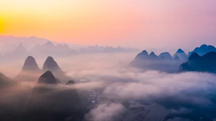 Cercles muraux Guilin Guilin,Guangxi,China karst mountains on the Li River.Aerial view.