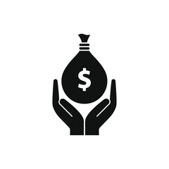 Dollar money bag on hands icon isolated on white background. Vector illustration