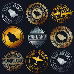 Saudi Arabia Business Metal Stamps. Gold Made In Product Seal. National Logo Icon. Symbol Design Insignia Country.