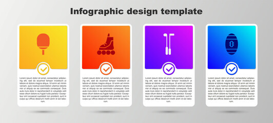 Set Racket for playing table tennis, Roller skate, Golf club and American Football ball. Business infographic template. Vector.