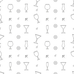 Seamless pattern with cocktails glasses. Hand drawn vector seamless cocktails pattern