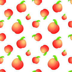 Peach Fruit Emoji Pattern. Fuzzy Peaches Seamless Background Symbols. Silhouette Emoticon Agriculture Vector.
