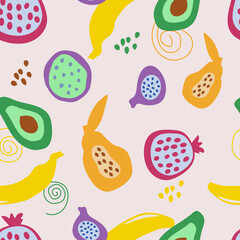 Abstract Seamless pattern. Hand drawn fruit in a simple shape. vector