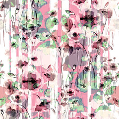  Abstract floral seamless pattern painted by brush field poppies