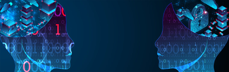 Artificial intelligence (AI) and big data concept. Machine cyber mind.  Technology vector background.