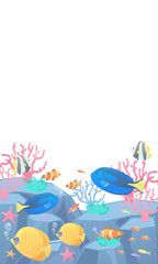 Fototapeta na wymiar 夏の海の熱帯魚のベクターイラストフレーム(コピースペース、バナー)