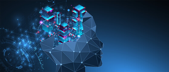 Artificial intelligence (AI) and big data concept. Machine cyber mind.  Technology vector background.