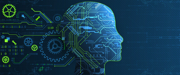 Artificial intelligence (AI) and big data concept. Machine cyber mind.  Technology vector background.