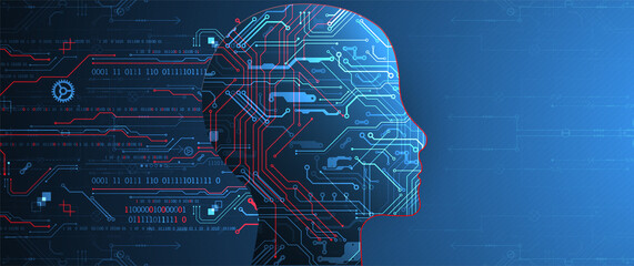 Artificial intelligence (AI) and big data concept. Machine cyber mind.  Technology vector background.