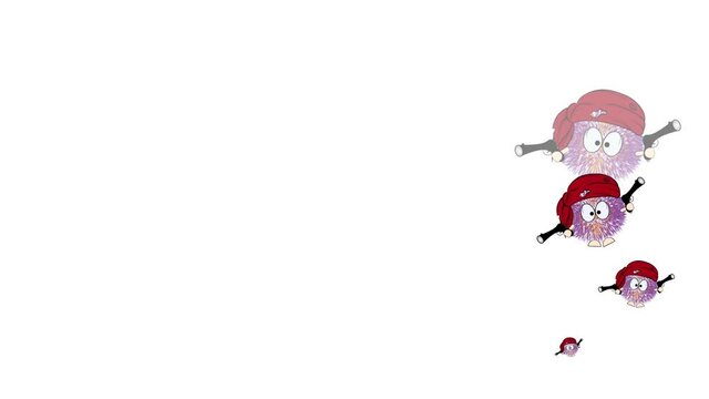 Little robber with guns. Fluffy little bandit. Cartoon character for social networks. Animation on a white and empty background.