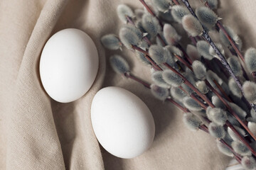 Easter concept, eggs and willow branches, atmospheric easter photo
