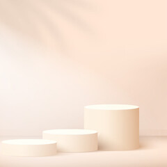 Abstract background with pink color geometric 3d podiums. Vector illustration