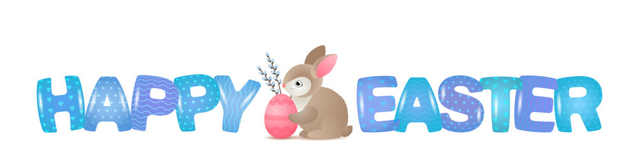 holiday greeting card or banner template. Happy easter cute lettering with 3d letters