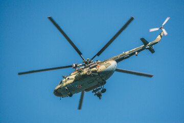 Military helicopters at the celebration of the victory in the Great Patriotic War, parade of May 9...