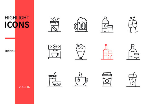 Drinks - modern line design style icons set