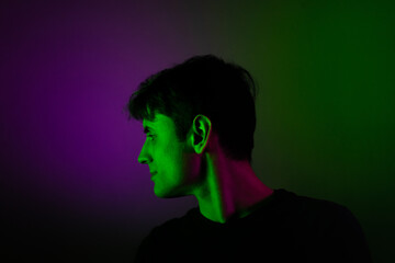 Portrait of a man with futuristic lighting