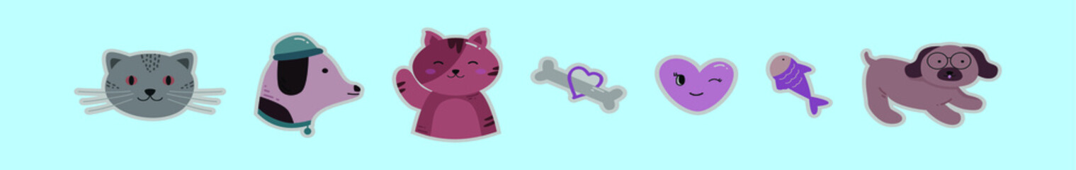 set of cat and dog cartoon icon design template with various models. vector illustration isolated on blue background